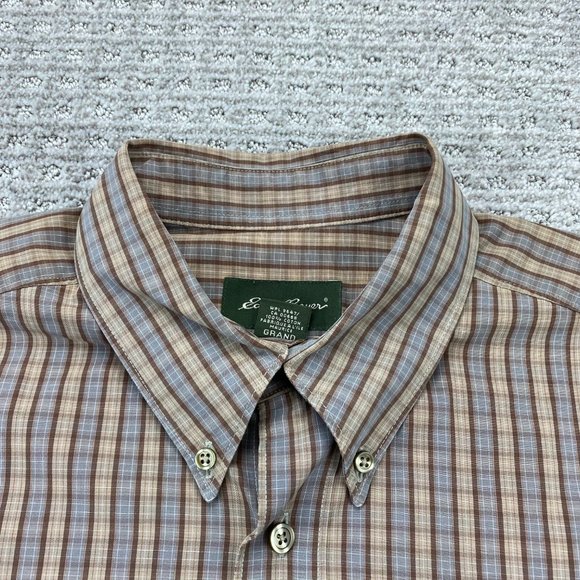 Eddie Bauer Shirt Men Large Tall LT Brown Blue Plaid Button Down DEFECT Stitched - Picture 4 of 10